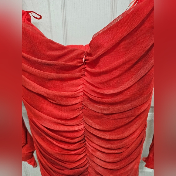 Zara Red Ruched Tulle Corset Style Mini Dress - Picture 9 of 14